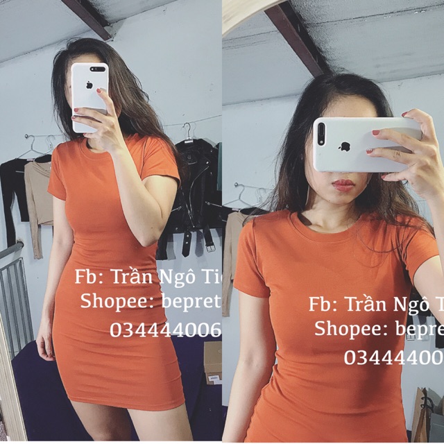 Đầm body tay ngắn cổ tròn
