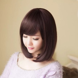 Tóc giả nguyên đầu mái ngang ngắn cúp tặng lược + lưới