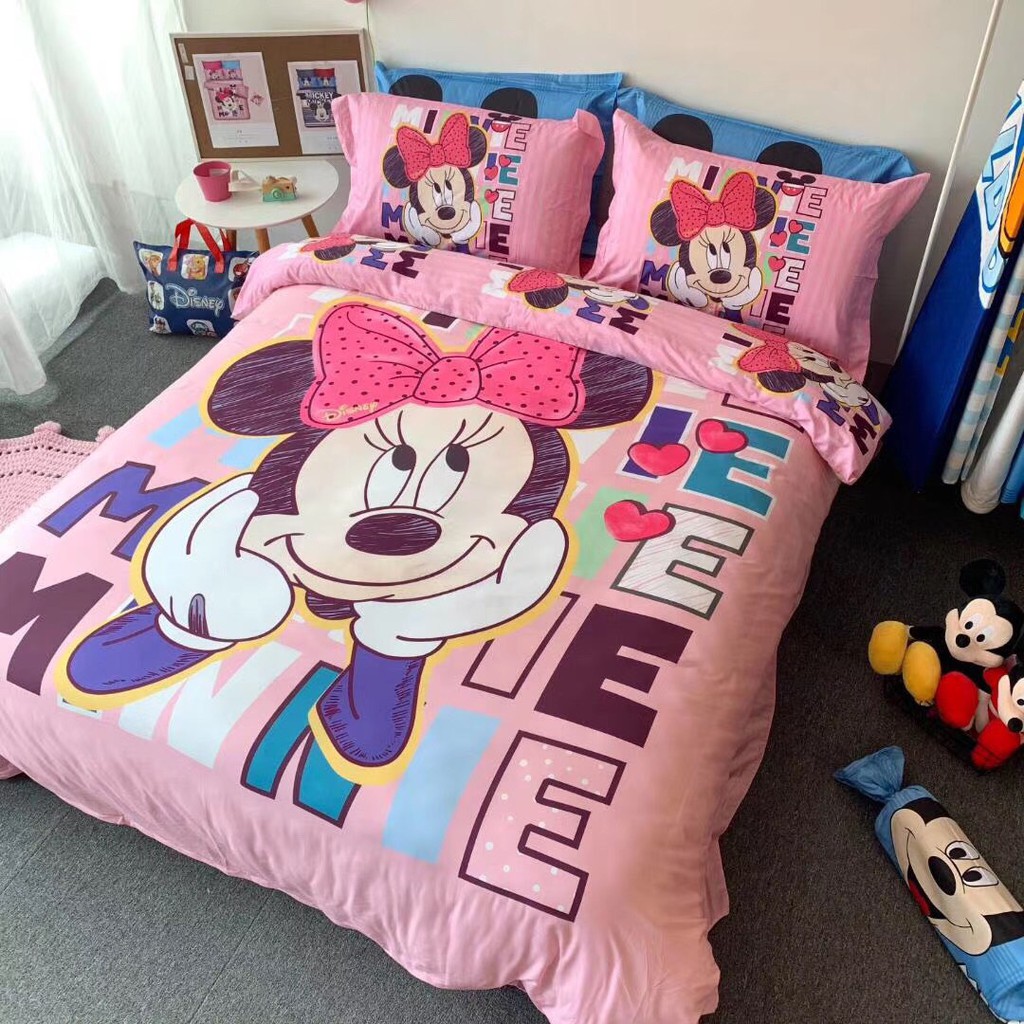 Bộ chăn ga lụa cotton disney cao cấp mẫu micky girl