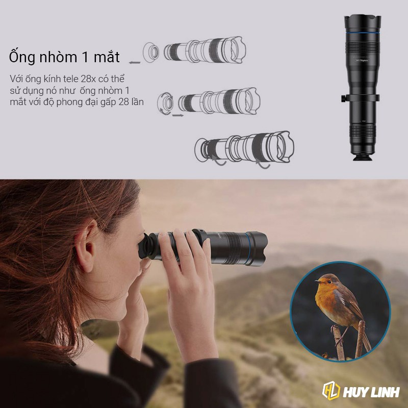 Bộ lens, ống kính tele zoom 28X HD Apexel - Dành cho mọi điện thoại