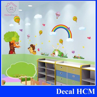 (HCM) Decal dán tường Vườn thú gia đình sóc - PVC vinyl - decalhcm