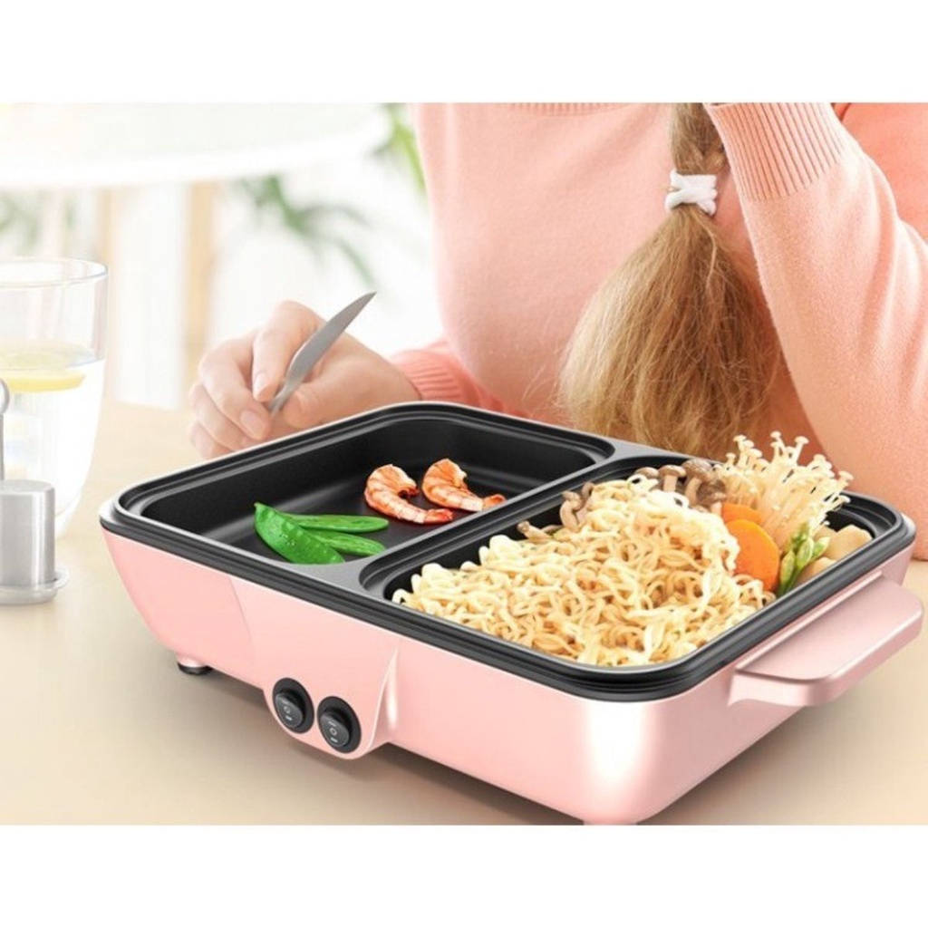 Bếp lẩu nướng điện 2 ngăn cao cấp vừa nướng vừa lẩu thiết kế dạng chữ nhật sang trọng Bảo hành 12 tháng hiện đại cao cấp