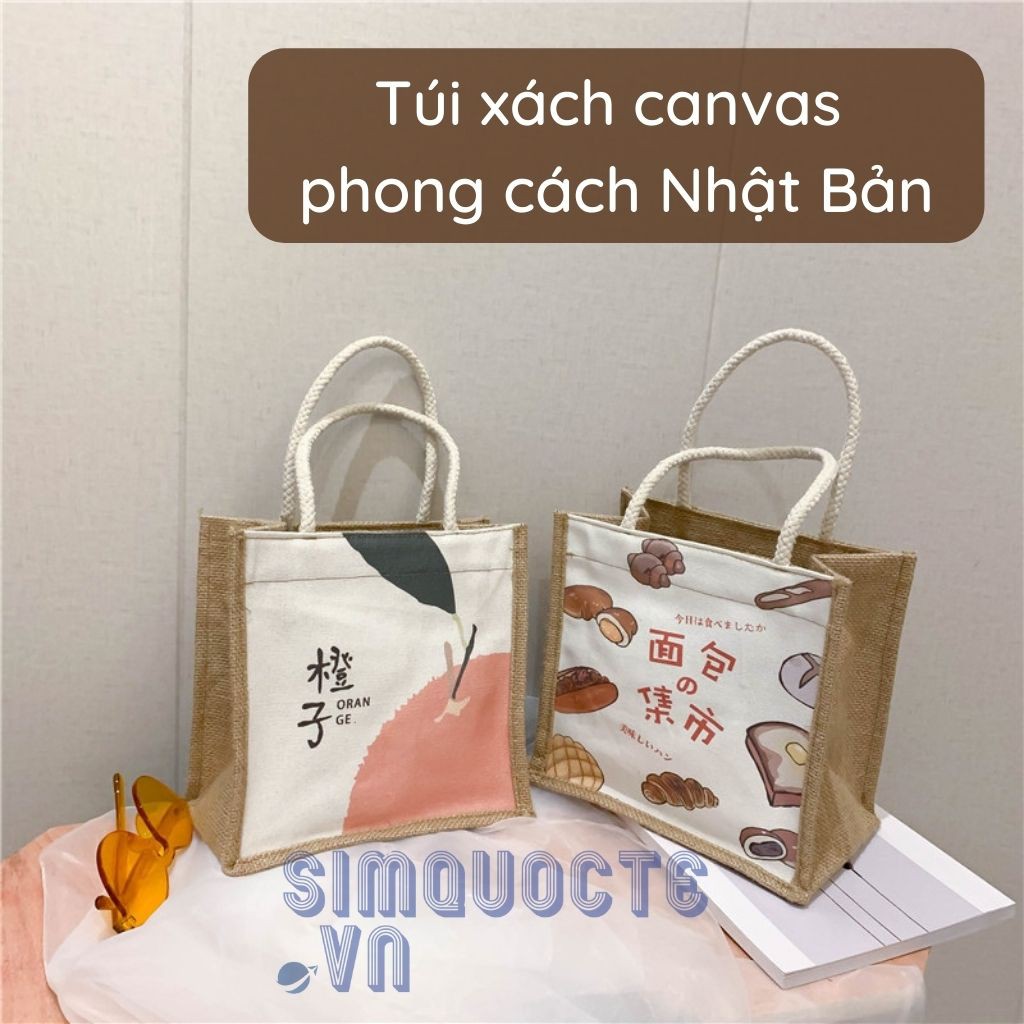 Túi cói túi xách có khoá kéo phong cách nhật bản