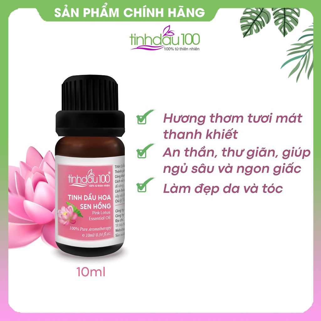 Tinh dầu hoa sen hồng nguyên chất 10ml xông thơm phòng, thư giãn, ngủ ngon Tinh Dầu 100 Shop