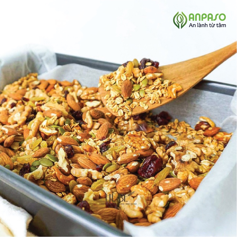 Granola Vị Cam Quế Siêu Hạt Anpaso Ăn Kiêng, Giảm Cân,Eat Clean  bổ sung dinh dưỡng, giữ vóc dáng, tốt cho tim mạch 500g