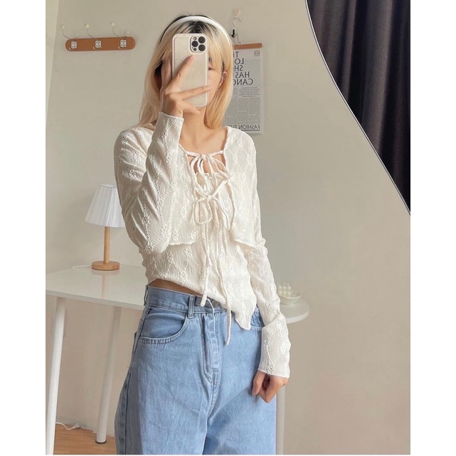 set áo dây vạt chéo kèm áo cardigan Đan dây buộc nơ siêu hót hàng Quảng châu đẹp