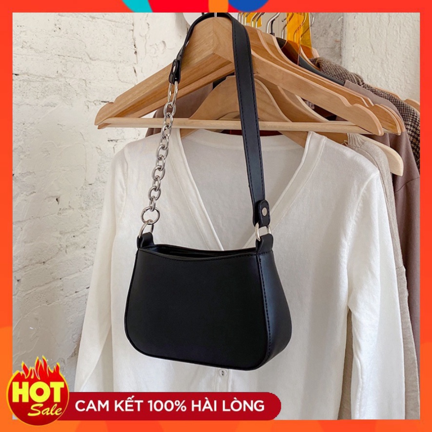 TÚI XÁCH NỮ ĐEO VAI KẸP NÁCH DA TRƠN DÂY DA KÈM XÍCH TRẮNG SIÊU HOT.