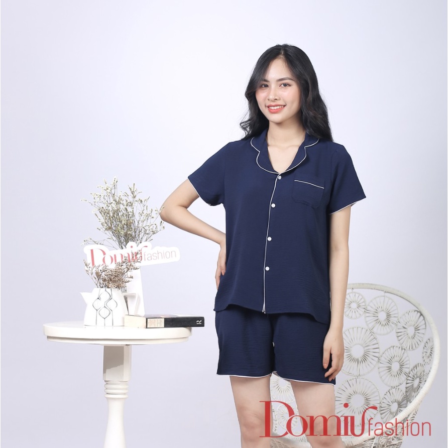 Bộ đồ mặc nhà chất đũi cổ Vest cộc tay cho nữ [MNC]
