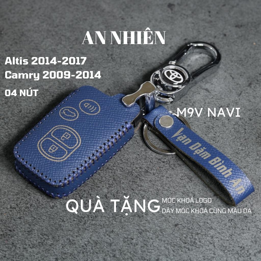 Bao da móc khoá bọc ốp chìa khóa xe ô tô Toyota Altis Camry 2009 - 2018 , da bò, nhiều màu, khâu thủ công To14