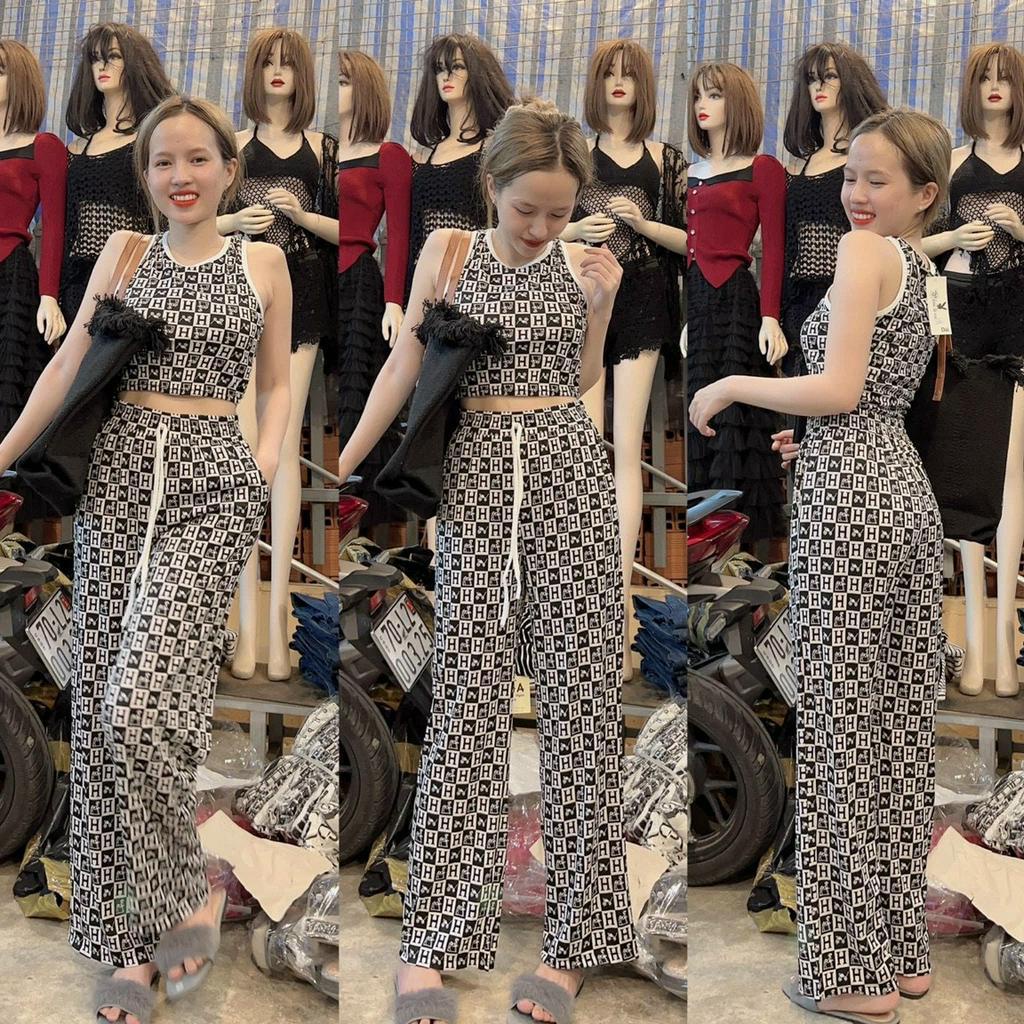 Đồ Bộ Dài Họa Tiết In 3D Cao Cấp,Bộ Thun Ba Lỗ Croptop Quần ống Suông Sang Chảnh Chất Đẹp CHuẩn From Dáng