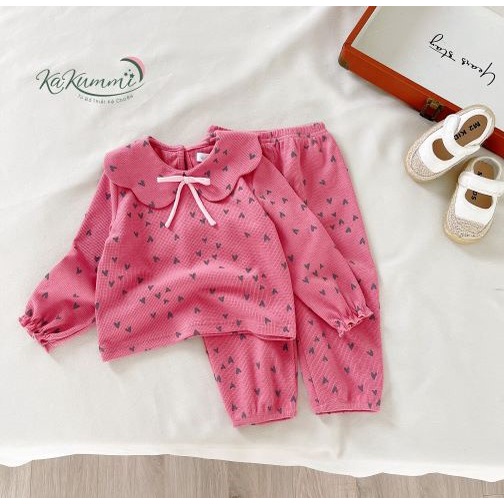 Set quần áo dài tay cotton len bé gái (KM22-ST238) Kakummi