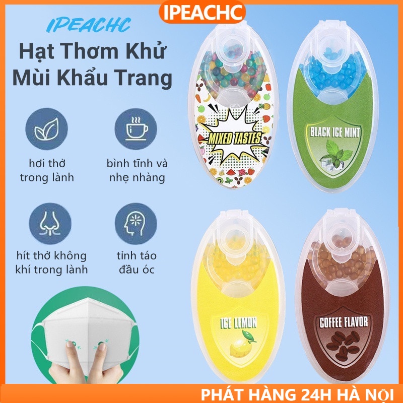 Hộp 100 Hạt Khử Mùi Khẩu Trang, Hạt Làm Thơm Khẩu Trang Khử Mùi Hôi Khẩu Trang và Tạo Hương Thơm Bạc Hà Mát Lạnh