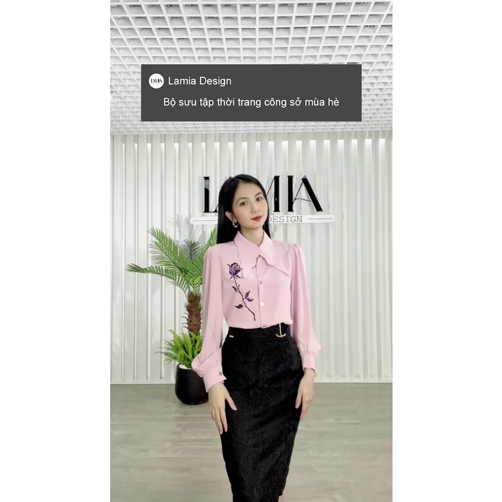 Áo sơ mi nữ hè Lamia Design SM342 màu hồng thêu hoa