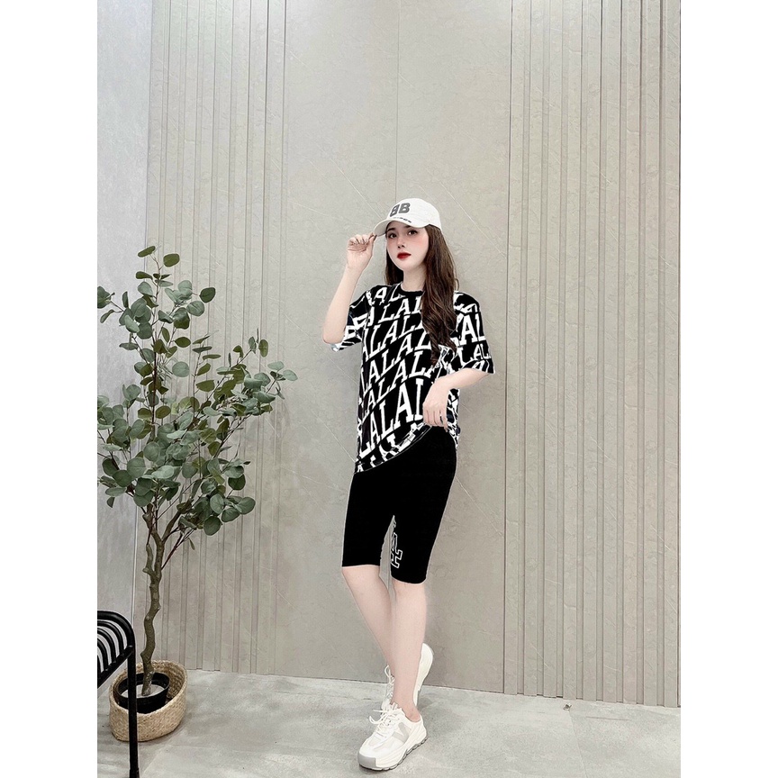 Đồ bộ thun ngố đùi cotton in kí tự sịn sò