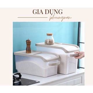 Thùng nhựa đựng gạo thông minh 10kg đa năng đựng ngũ cốc có bánh xe,thùng đựng gạo 15kg