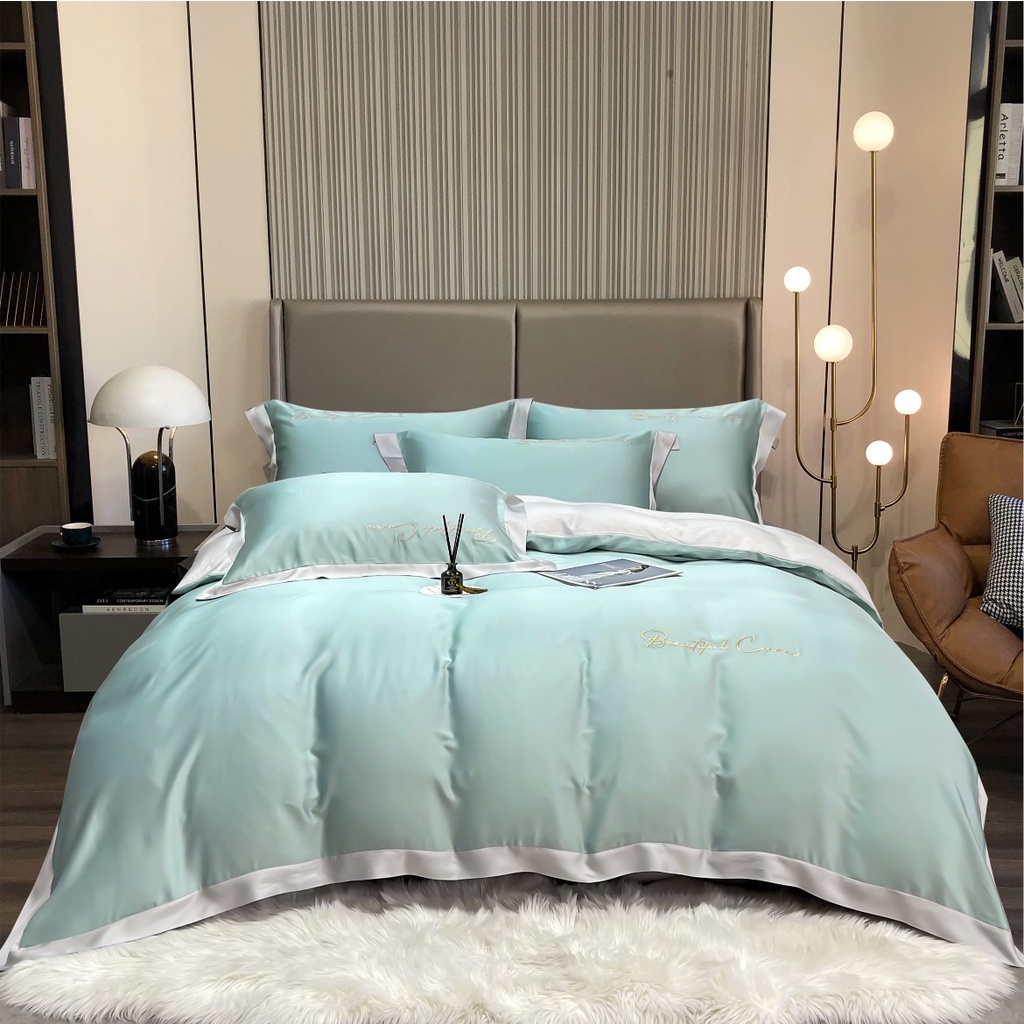 Bộ Chăn Ga Gối Lụa Tencel Cao Cấp Sang Xịn Mịn Mát Gồm Chăn Drap Gối Sét 4 Món - Nhập Khẩu Chính Hãng