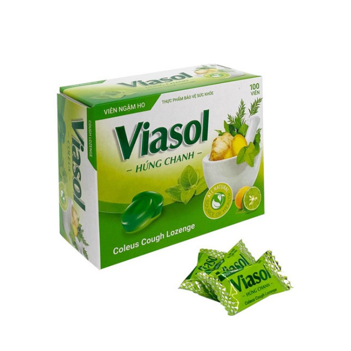 Kẹo ngậm Viasol húng chanh (hộp 100 viên)