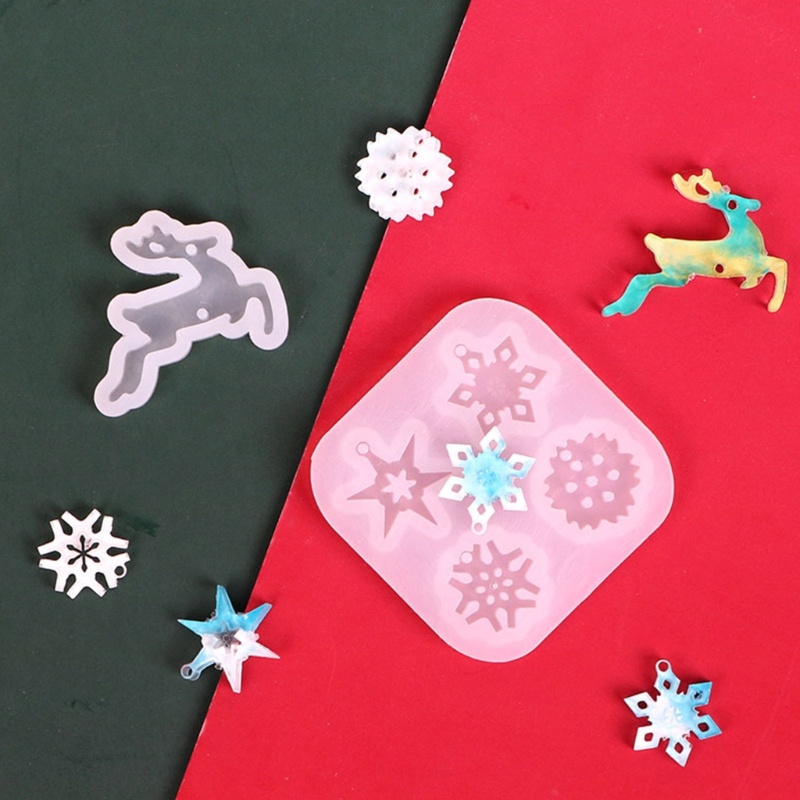 Khuôn Silicone Làm Mặt Dây Chuyền Thủ Công DIY Hình Bông Tuyết Tuần Lộc Giáng Sinh
