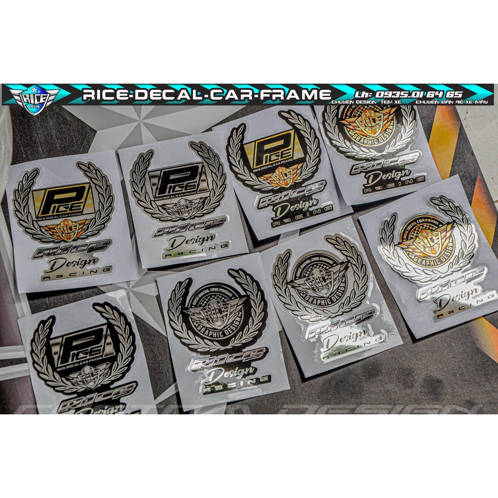 Tem Dán Dè Xe máy Rice decal car frame  Chất Liệu Crom xịn