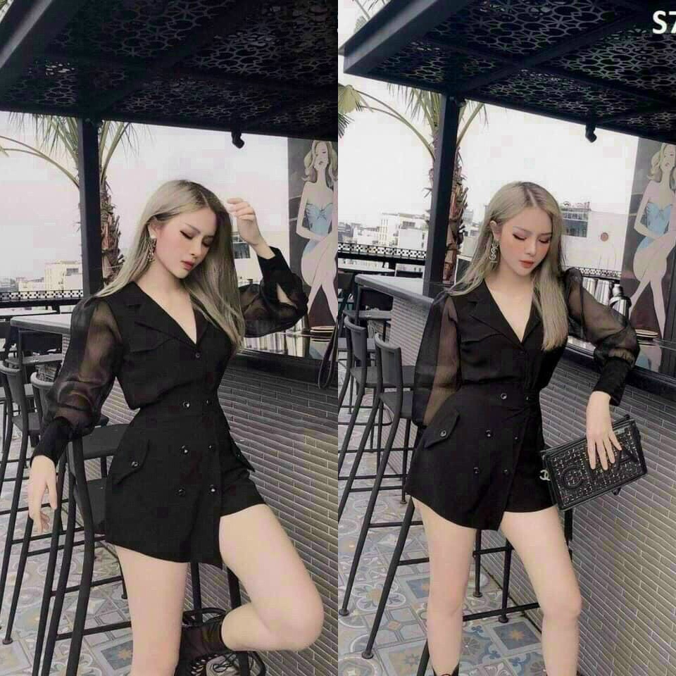 Jumpsuit cổ vest tay lưới ChemMix thiết kế siêu xinh cho nàng dạo phố, dự tiệc, dạ hội