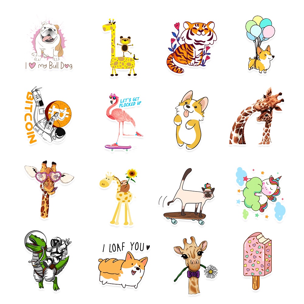 50 Sticker MINI CHỦ ĐỀ ANIMAL ĐỘNG VẬT DỄ THƯƠNG chống nước sticker dán laptop, điện thoại, mũ bảo hiểm không trùng nhau