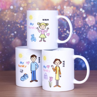 Cốc sứ cao cấp in hình bức tranh thành viên gia đình- Nhận in cốc teo yêu cầu