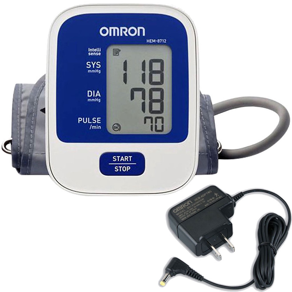 (Chính Hãng Omron)Combo 2 Món - Máy Đo Huyết Áp Bắp Tay Omron HEM 8712 + Adapter Cấp Nguồn Điện Khi Không Dùng Pin