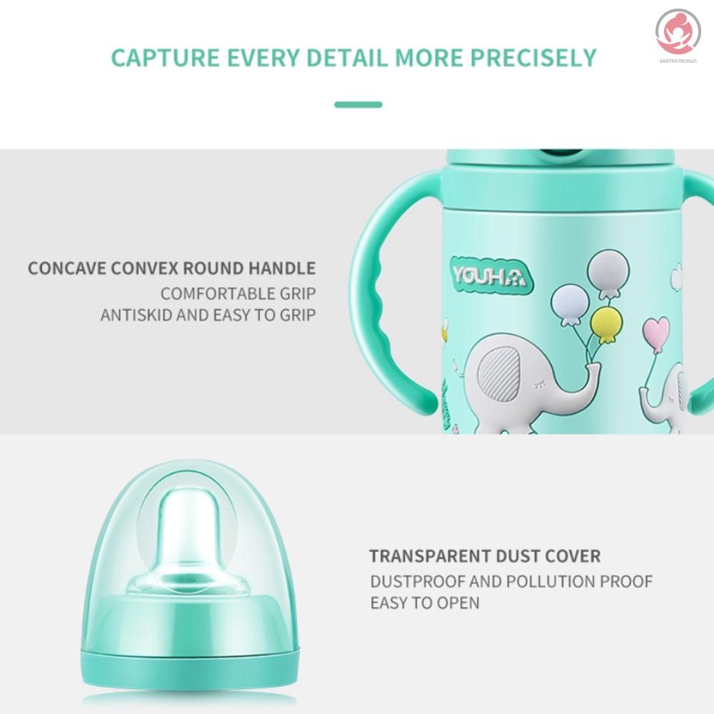 BAG Baby Vacuum Insulated Sippy Cup YOUHA 280ml Toddlers Stainless Steel Drinking Bottle with Handle Replaceable Lids Weighted Straw Baby Sippy Tumbler Mug Vacuum Bottle