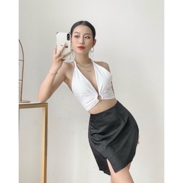 Áo Croptop Yếm Hở Lưng Khoen Ngực Cột Nơ Dáng Sexy