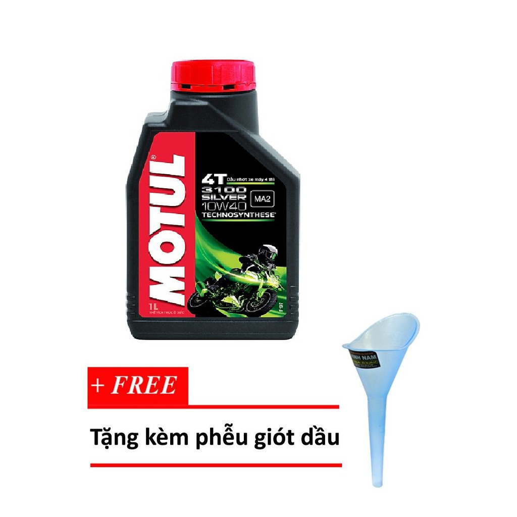 [Free Ship Xtra] Nhớt xe số, mô tô PKL cao cấp Motul Silver 3100 10W40 1L Tặng kèm Phuể châm nhớt cao cấp