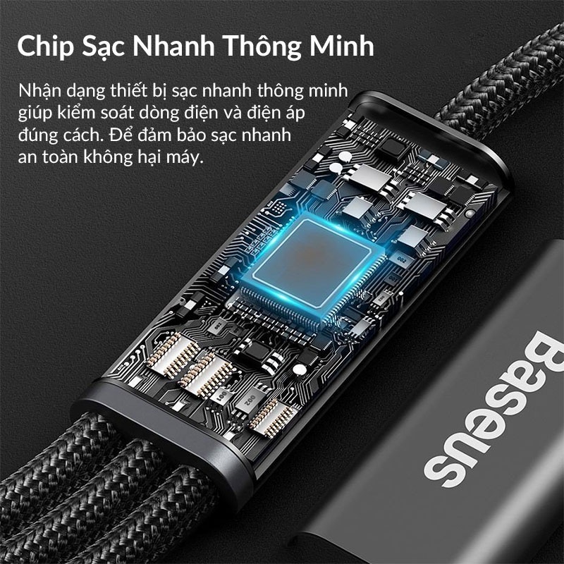 Cáp Sạc Nhanh 3 in 1 Baseus Rapid Series Công Suất PD 20W, Hỗ Trợ Sạc QC18W Đèn Báo Sạc, Chip Nhận Dạng Sạc Nhanh