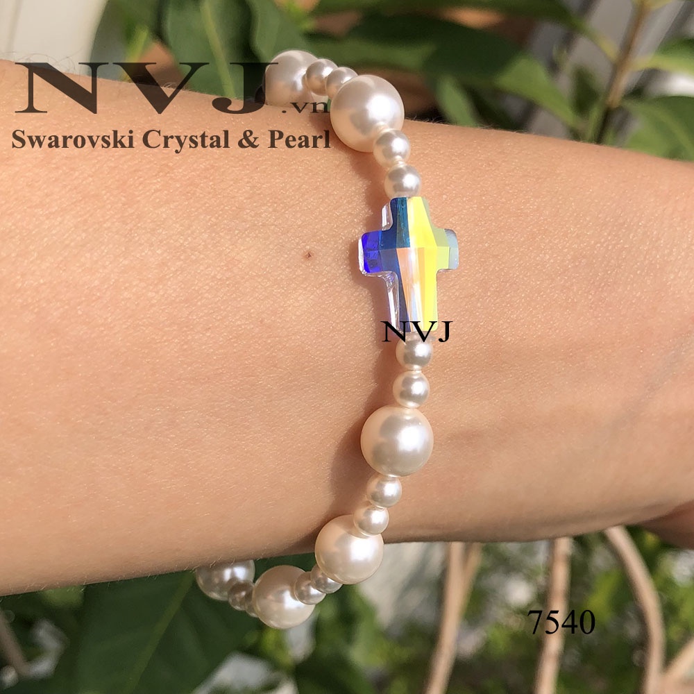 Chuỗi Mân Côi Swarovski 10 hạt tròn trắng đẹp tuyệt - trang sức NVJ
