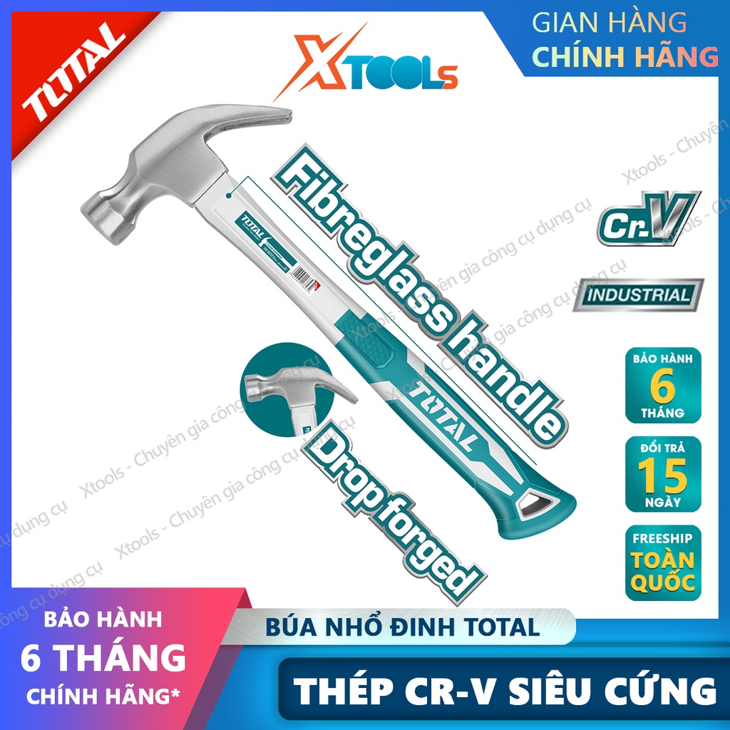 Búa đóng đinh đa năng TOTAL thép Cr-V búa nhổ đinh cầm tay đóng đinh bê tông, tường, gỗ, sửa chữa cơ khí - XTOOLs