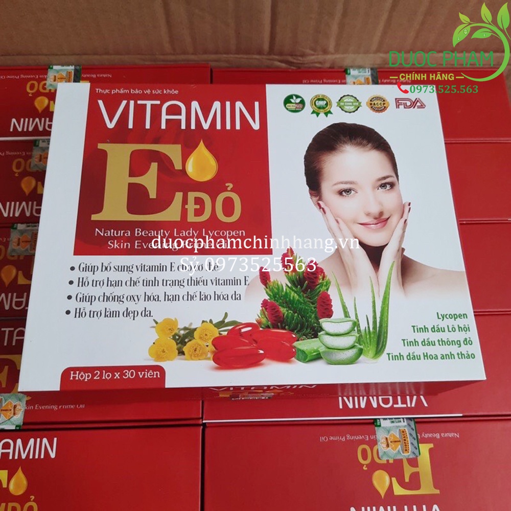SET Vitamin E đỏ hàm lượng 400 giúp da sáng mịn,trẻ hóa, căng bóng ( 2 hộp 30 viên)