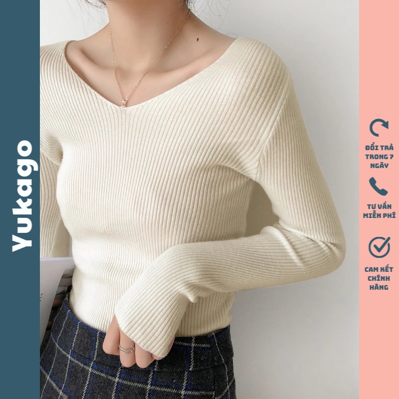 Áo len nữ thu đông cổ chữ V dài tay dáng Hàn Quốc  YUKAGO 1554525555