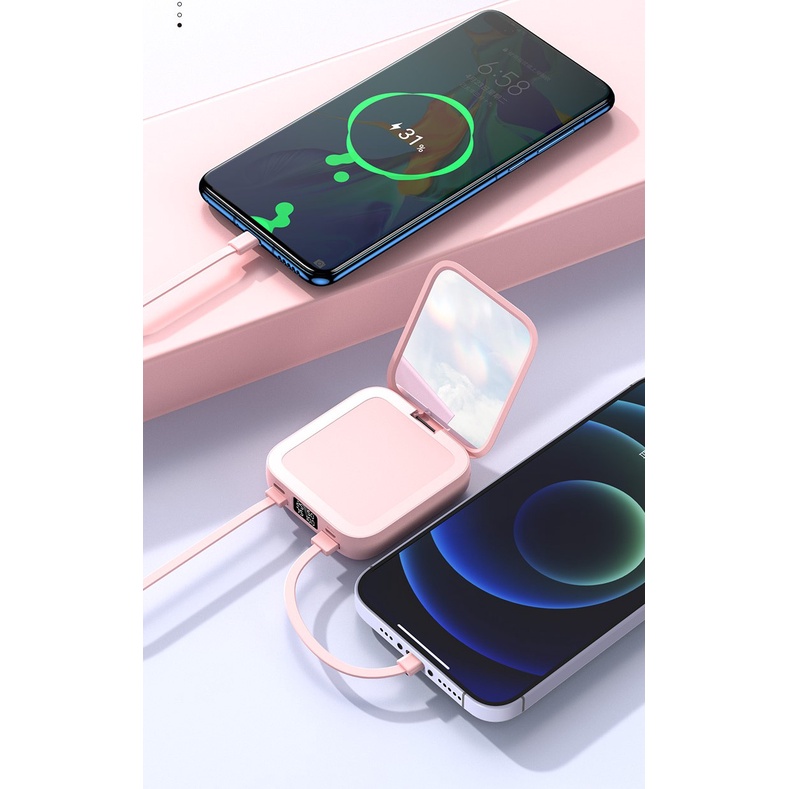 Sạc Dự Phòng Dung Lượng 10000mah Tích Hợp Gương Trang Điểm Tiện Dụng