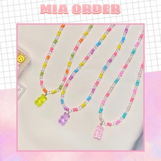 Dây chuyền, vòng tay HANDMADE hạt cườm nhựa trong suốt đủ màu có charm gấu kẹo dẻo GUMMY BEARS, mia.order