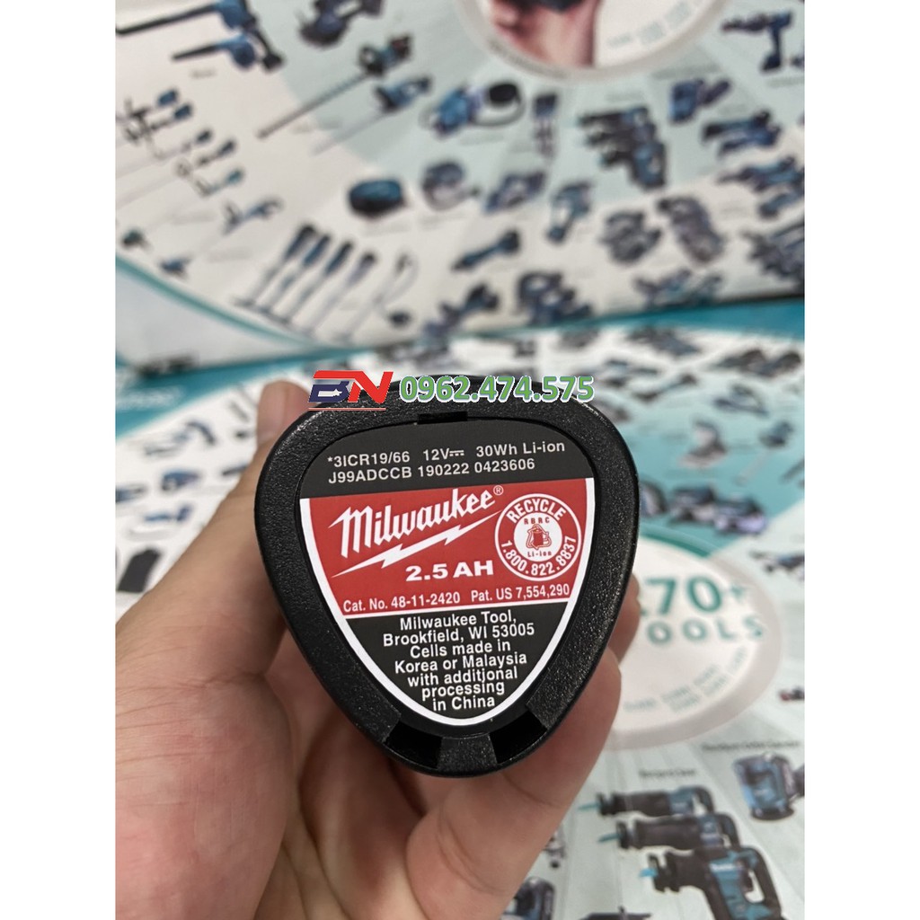 Vỏ mạch pin Milwaukee 3 cell 10.8V - 12V Li-ion, mạch nhận sạc zin. BN.
