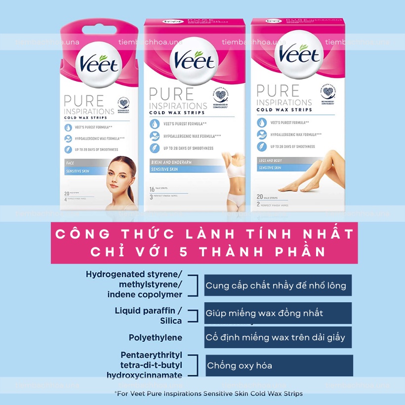 Miếng giấy tẩy lông VEET wax strips triệt lông chân, tay, body, bikini