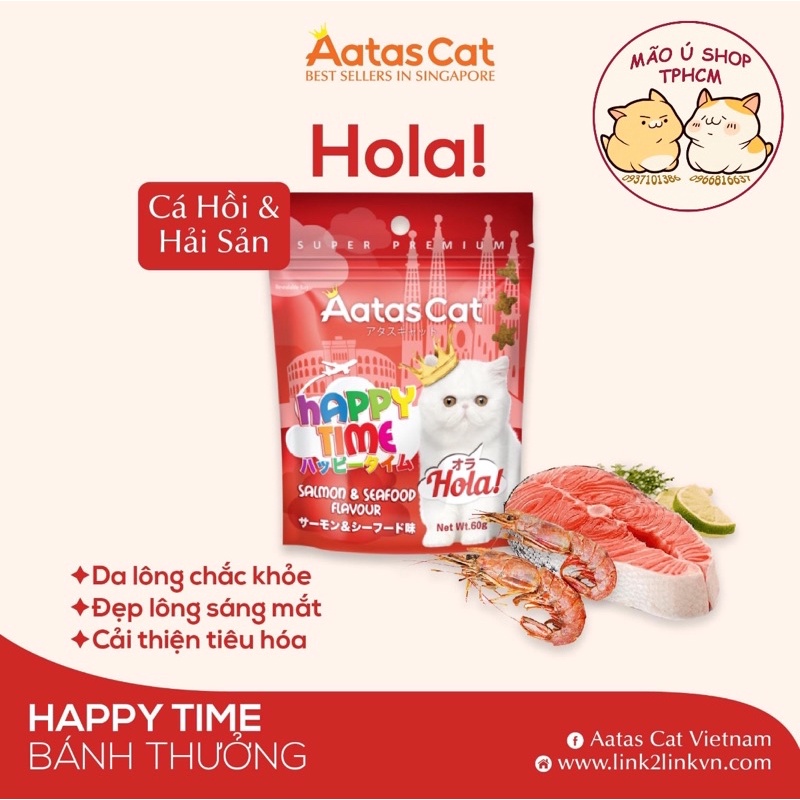 BÁNH THƯỞNG CHO MÈO AATAS HAPPY TIME GÓI 60G