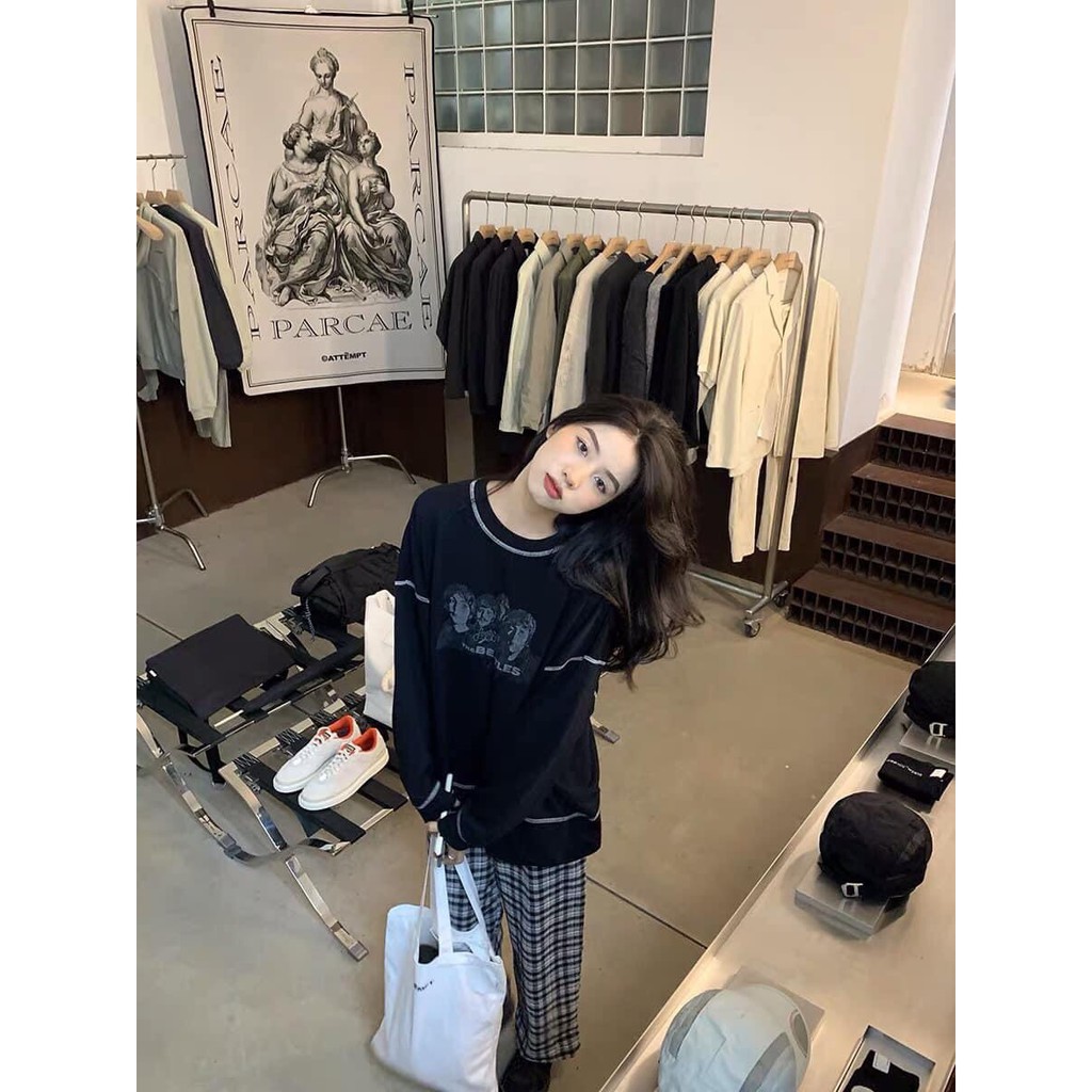 Áo Nỉ Nữ Baetles Kẻ Viền ⚡ Casper.Store | FREESHIP | ⚡ Áo mùa đông dài tay form rộng, thiết kế đơn giản