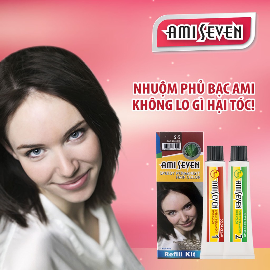 Nhuộm phủ bạc dược thảo Amiseven nhanh 7 phút AMI SEVEN  (Loại tiết kiệm) S5 (60g + 60g) Hàn Quốc