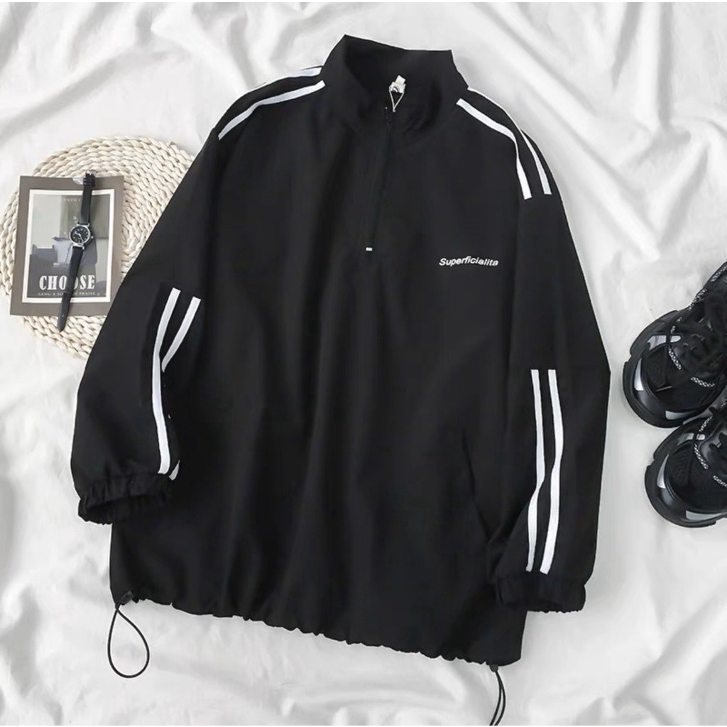 Áo JACKET khóa lửng form rộng Áo khoác kaki nam nữ phong cách hàn quốc 2 màu đen trắng - Hàng mới về
