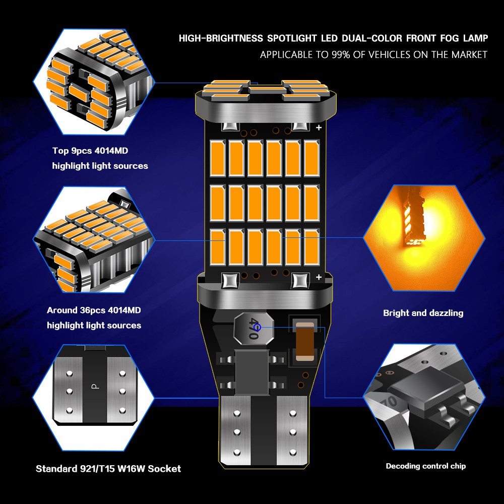 1 mảnh Bóng Đèn LED T15 Đèn LED Xi nhan/Đèn Lùi Chân 45LED T15 Gắn Đuôi Xe Hơi Cho Ô tô Xe máy