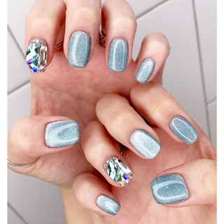 Bộ móng tay giả Màu mắt mèo kim cương phối đá full