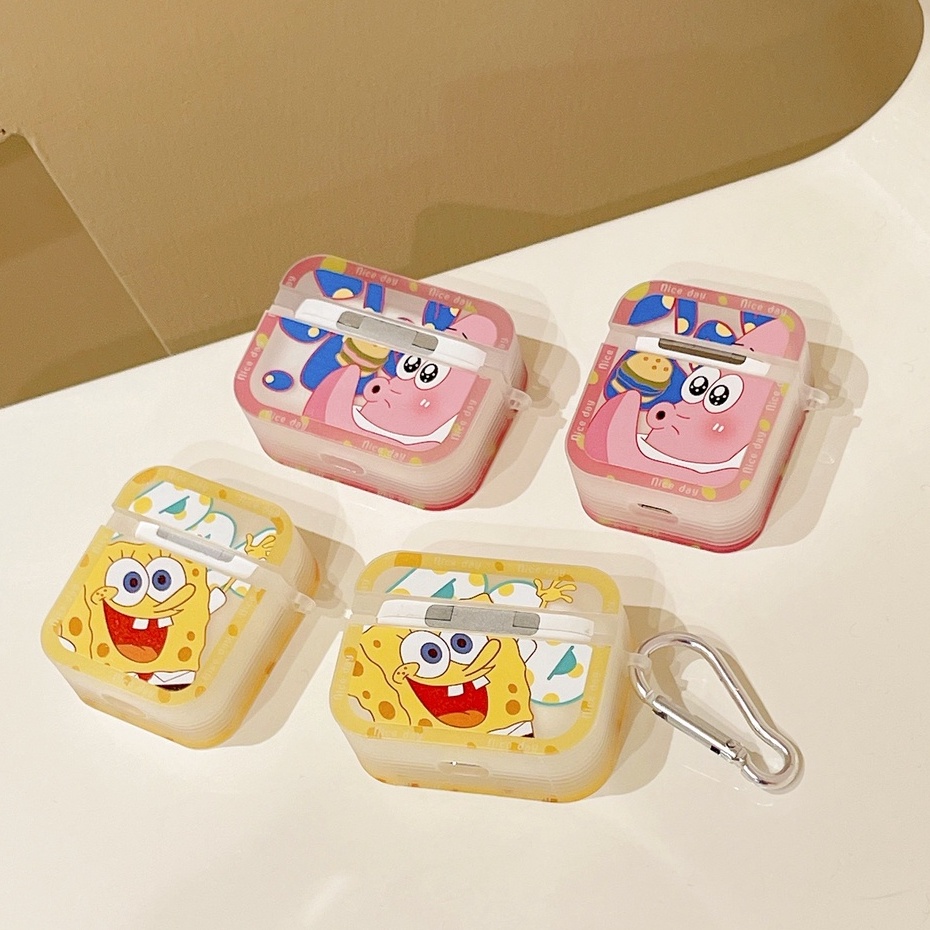 Vỏ Bảo Vệ Hộp Sạc Tai Nghe compatible AirPods3 compatible AirPods3 Pro compatible AirPods2 Gen Hình SpongeBob SquarePods2 Dễ Thương