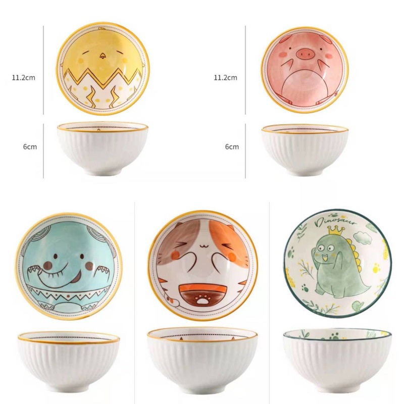 Set 6 bát kèm 6 đôi đũa BOHEMIA dành cho gia đình - Bát ăn cơm hình động vật siêu ngộ nghĩnh cho bé ăn dặm
