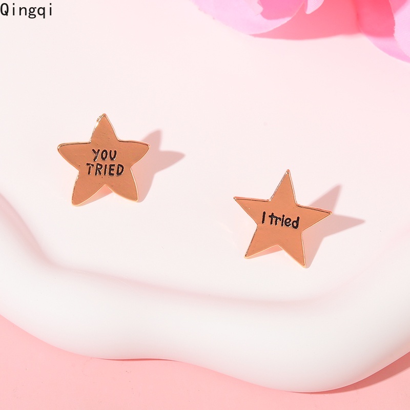 Huy hiệu cài áo MISS ZOE hình ngôi sao năm cánh in chữ I Tried/ You Tried đáng yêu dành cho cặp đôi