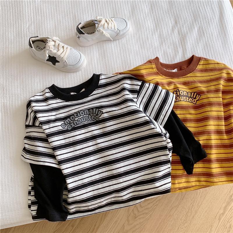 Hàng Mới Về Áo Thun Tay Dài Giả Hai Mảnh Bằng Cotton 100% Thời Trang Thu Đông Hàn Quốc Dành Cho Bé Trai