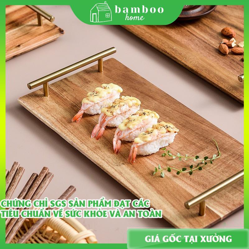 Khay gỗ tràm hình chữ nhật có tay cầm bằng kim loại - Trang trí nhà cửa - The Bamboo